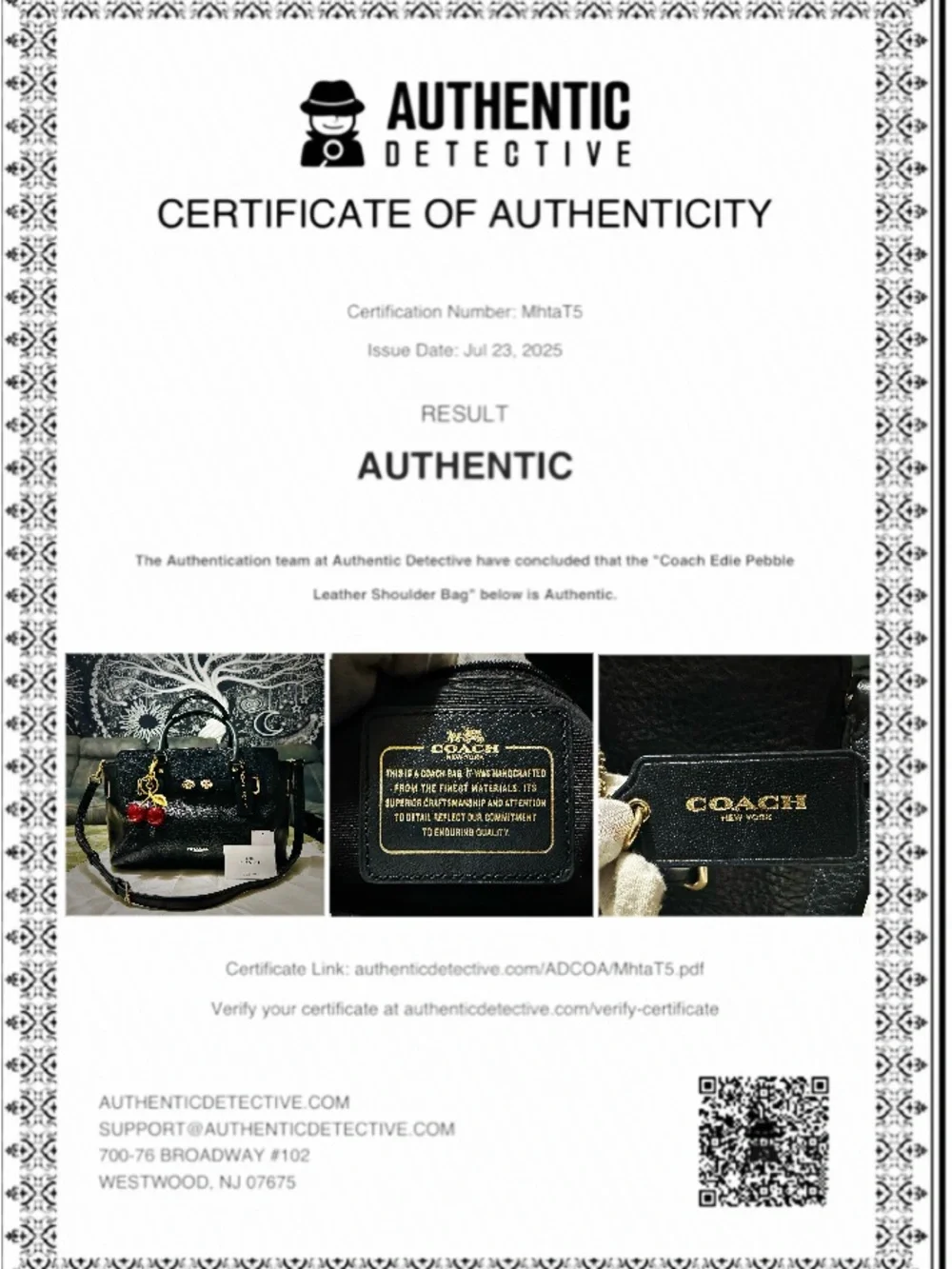 Coach Black Pebbled Leather Satchel with Cherry Charm and Gold Hardware